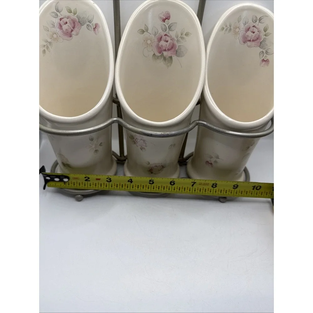 Pfaltzgraff TEA ROSE Flatware Caddy Silverware Utensil Holder With Stand.